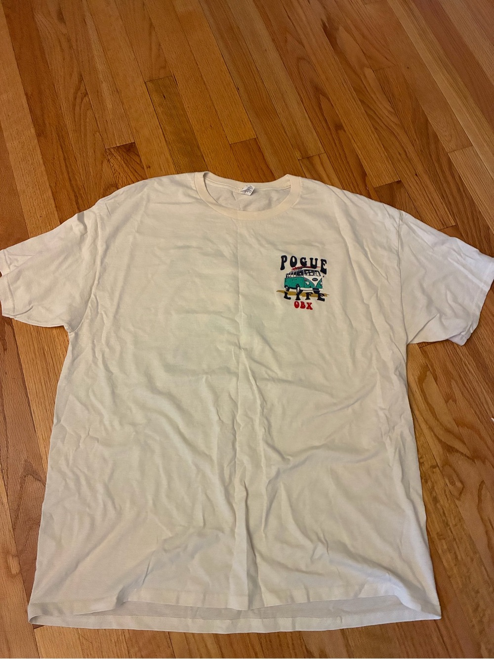 Cream Tee w Small OBX Pogue life Graphic on front large graphic on back - NWOT